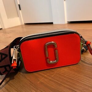 Marc Jacobs Neon Orange Camera Crossbody with Green Trim
